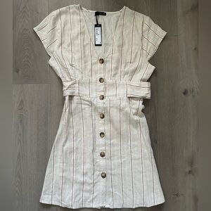 NWT Cotton on Striped Beige Button-Down Mini Dress in Size M